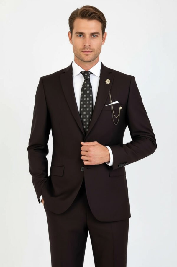 2 Buttons 2 Piece Brown Men Suit