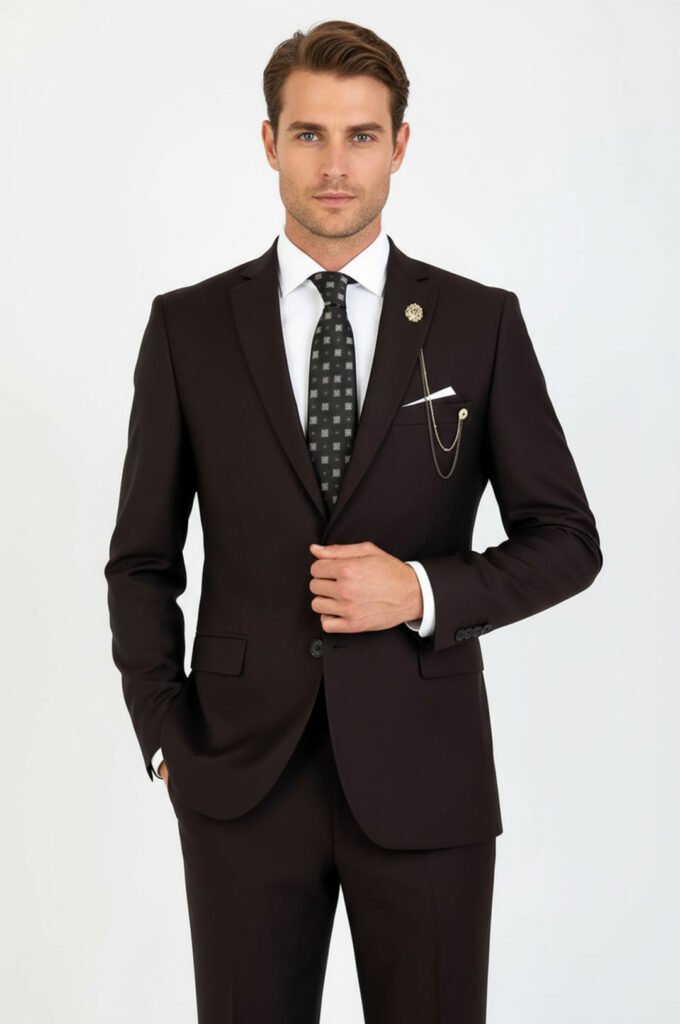 2 Buttons 2 Piece Brown Men Suit