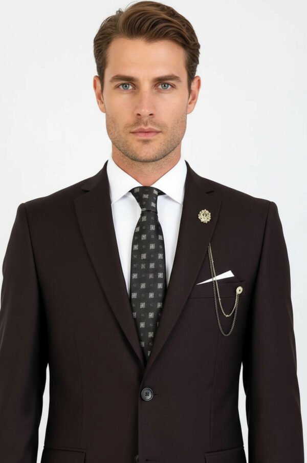 2 Buttons 2 Piece Brown Men Suit