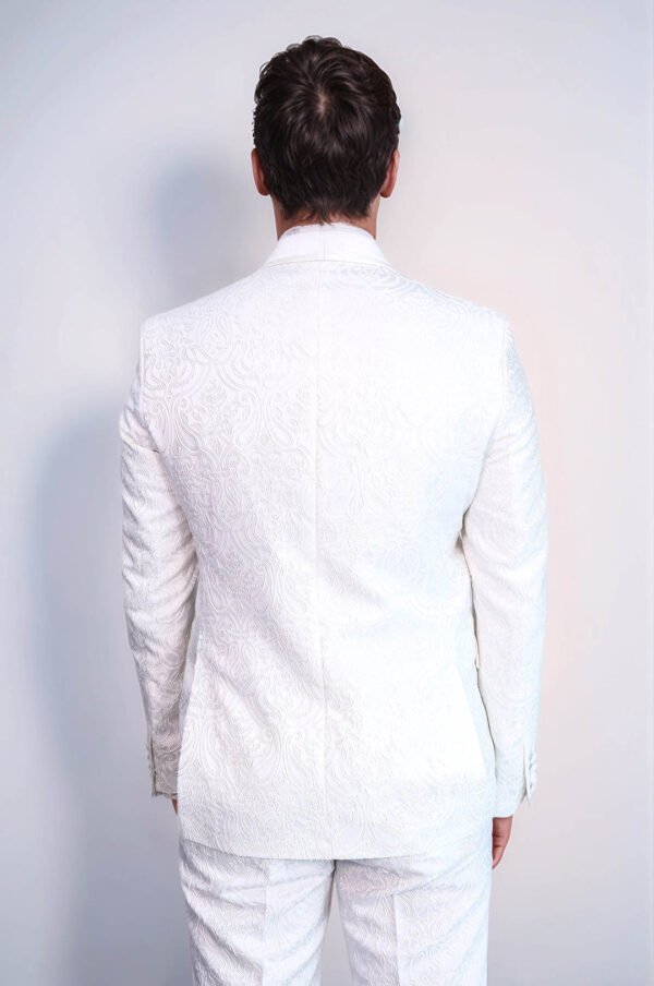 2 Piece Damask Patterned Velvet Shawl Collar White Men's Tuxedo Suit
