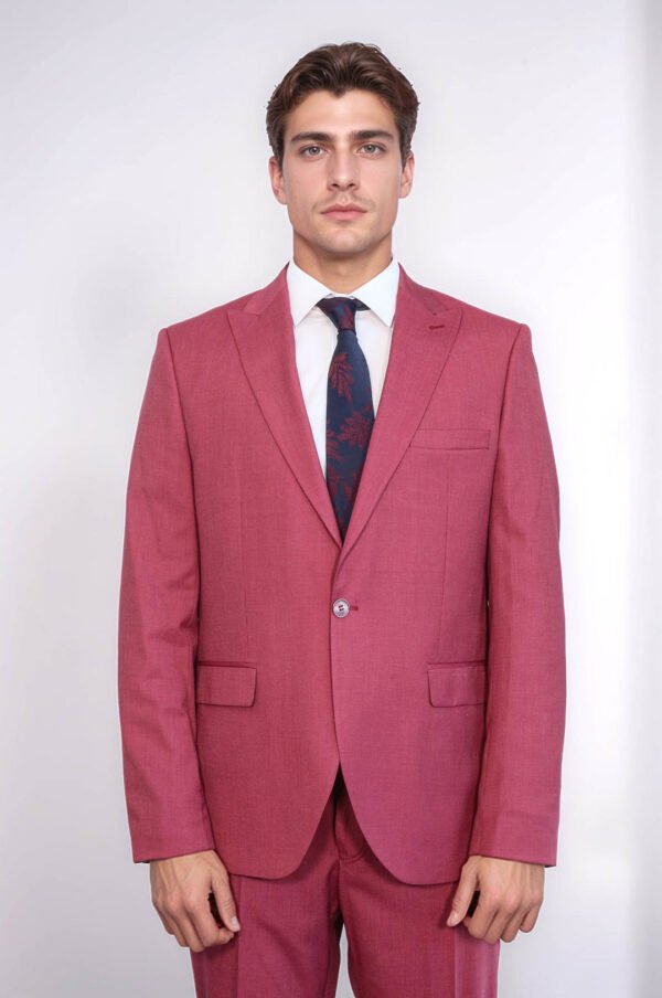 2 Piece Patterned Slim Fit Magenta Men Suit