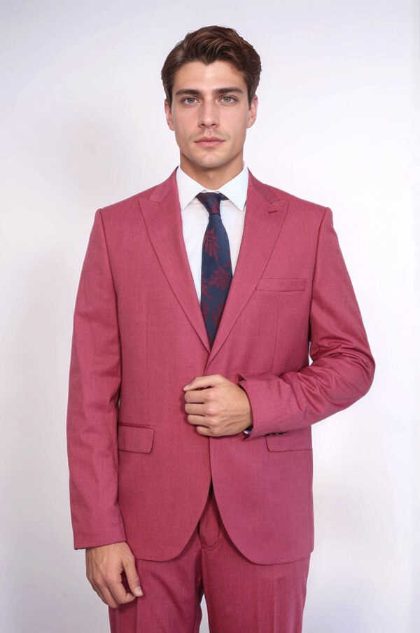 2 Piece Patterned Slim Fit Magenta Men Suit