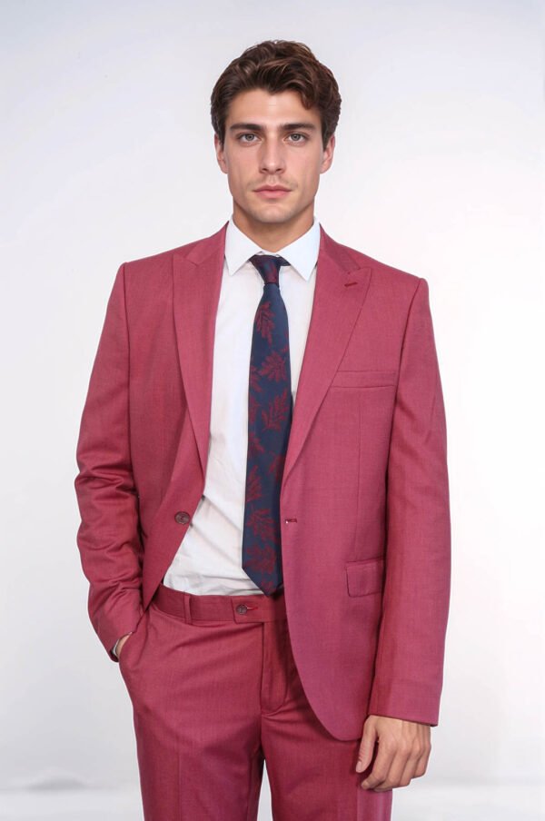 2 Piece Patterned Slim Fit Magenta Men Suit