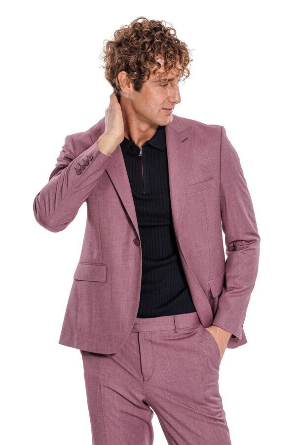 2 Piece Patterned Slim Fit Purple Men Suit