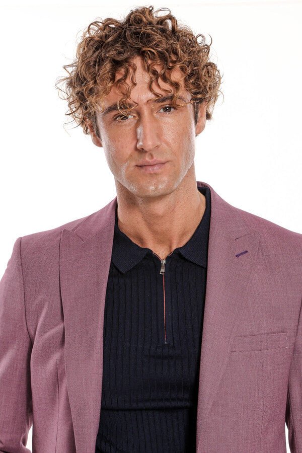 2 Piece Patterned Slim Fit Purple Men Suit