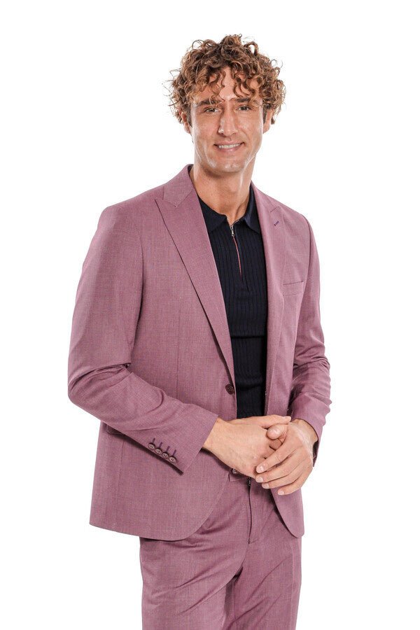 2 Piece Patterned Slim Fit Purple Men Suit