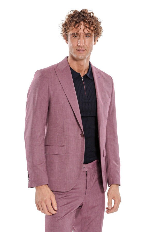 2 Piece Patterned Slim Fit Purple Men Suit