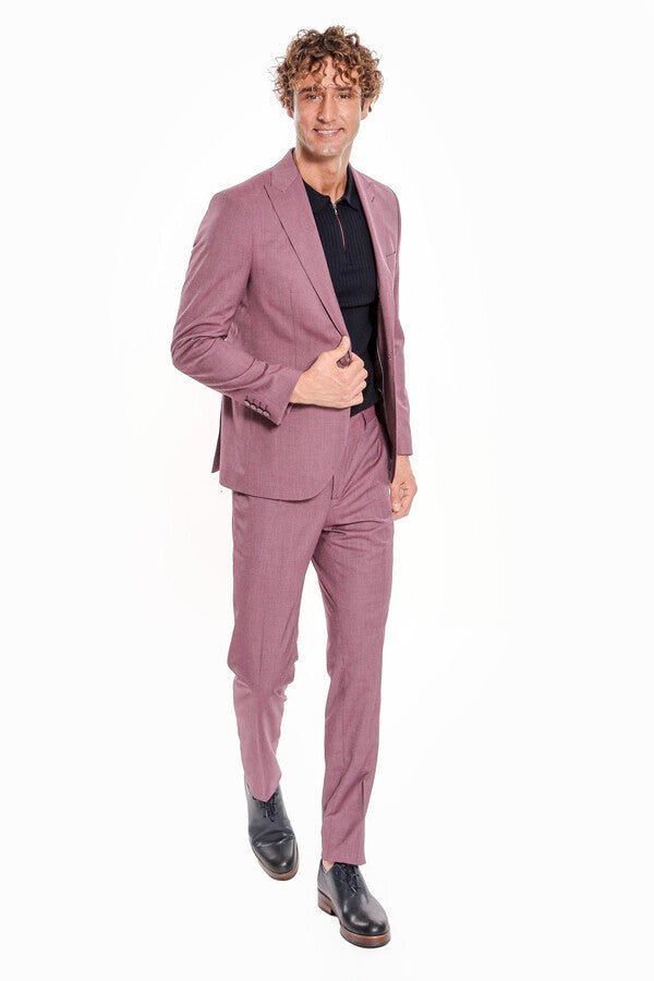 2 Piece Patterned Slim Fit Purple Men Suit
