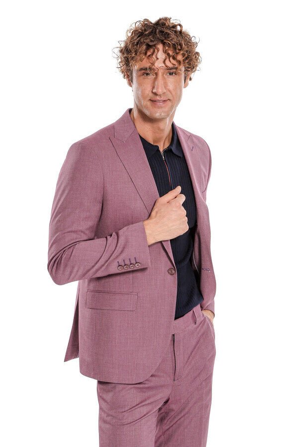 2 Piece Patterned Slim Fit Purple Men Suit