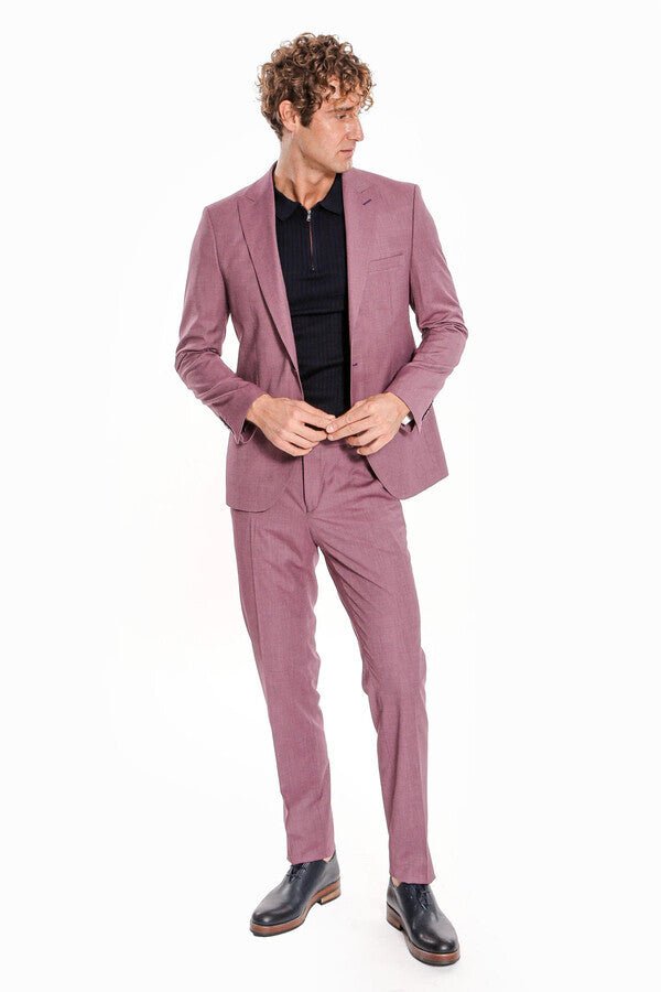 2 Piece Patterned Slim Fit Purple Men Suit