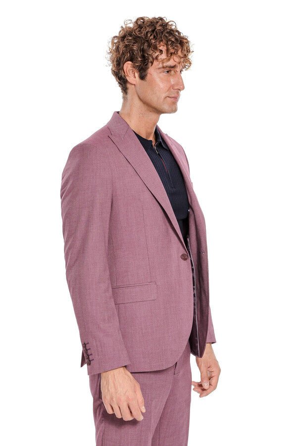 2 Piece Patterned Slim Fit Purple Men Suit