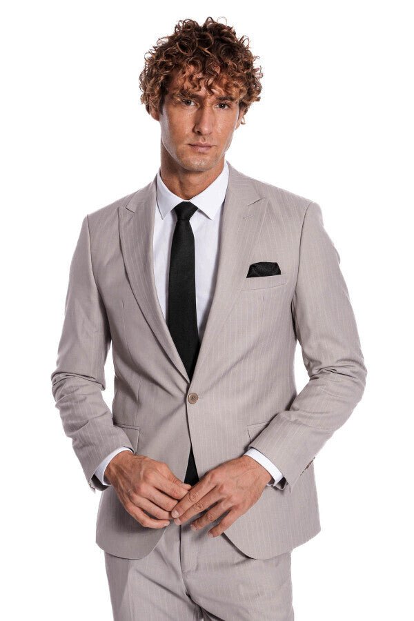 2 Piece Striped Grey Men Suit
