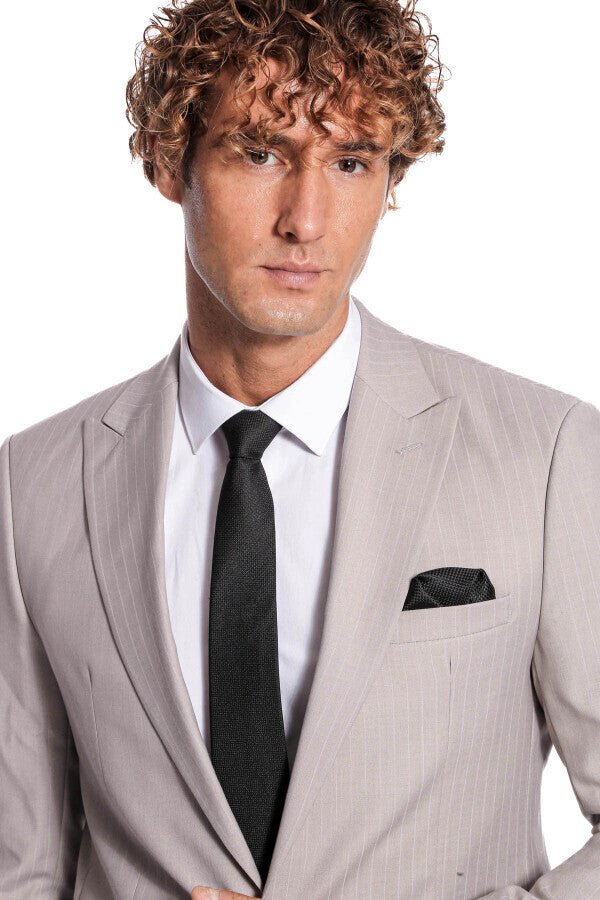 2 Piece Striped Grey Men Suit