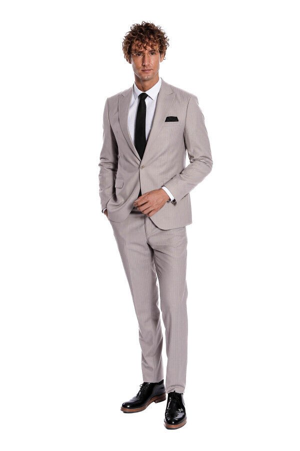 2 Piece Striped Grey Men Suit
