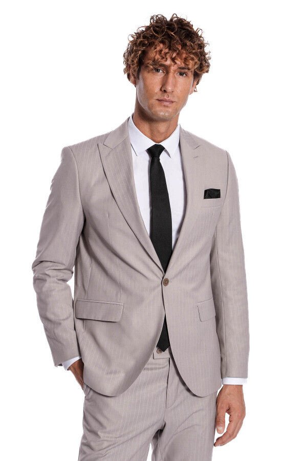 2 Piece Striped Grey Men Suit