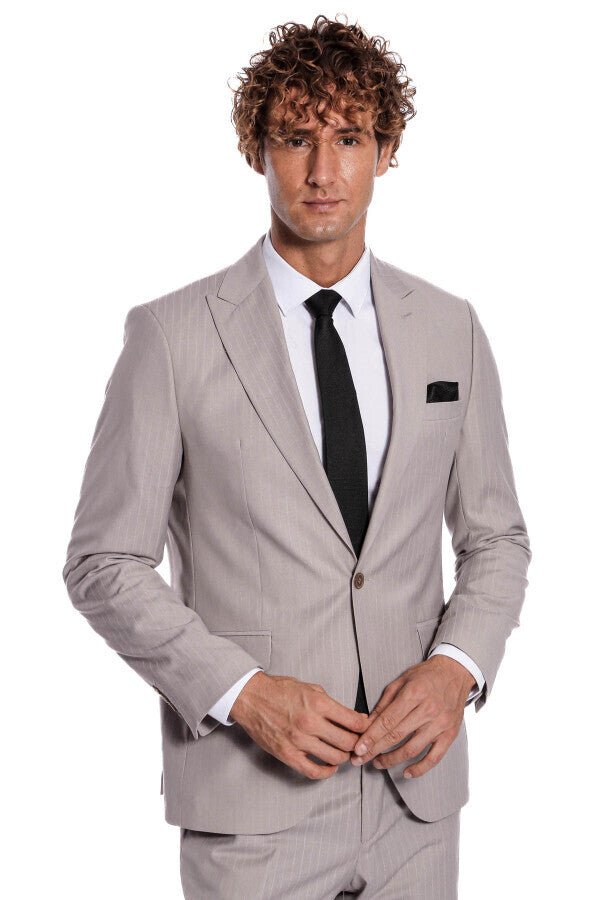 2 Piece Striped Grey Men Suit
