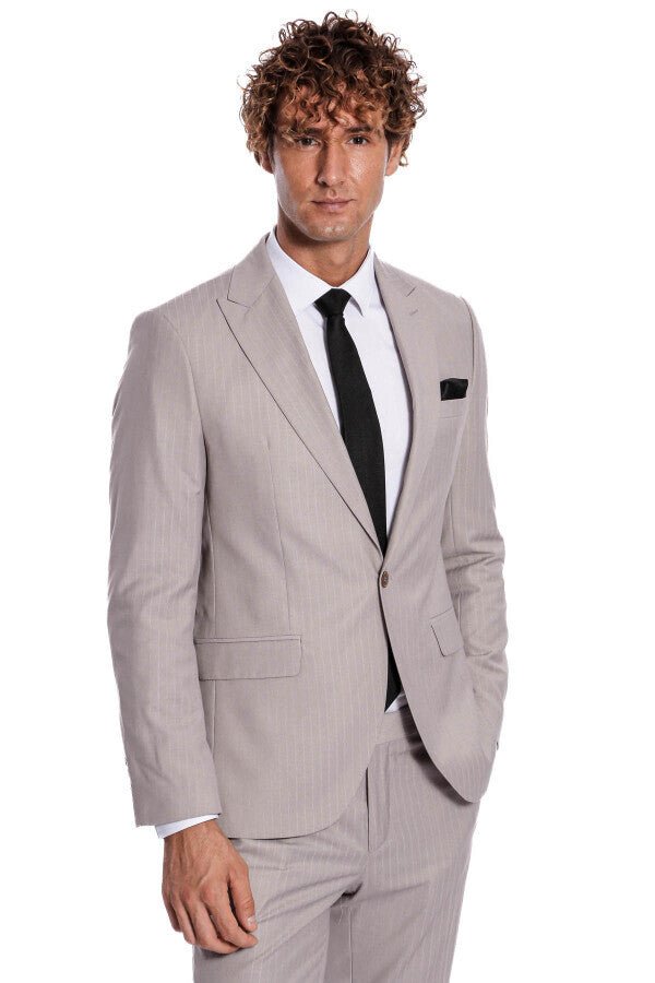 2 Piece Striped Grey Men Suit