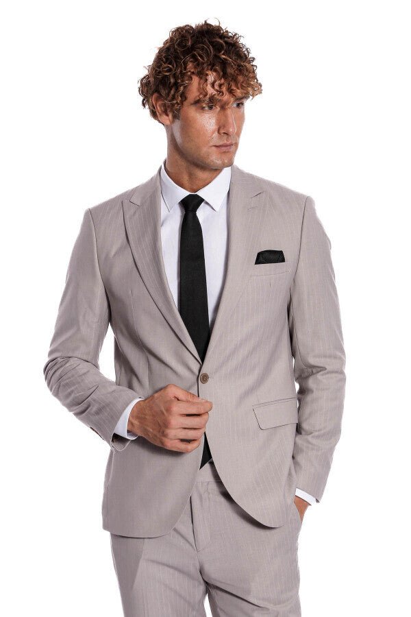 2 Piece Striped Grey Men Suit