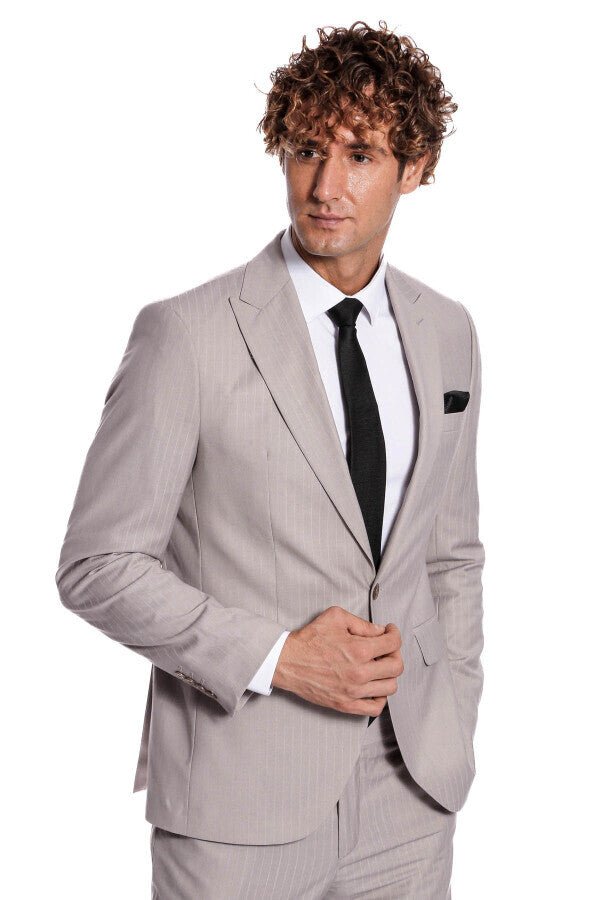 2 Piece Striped Grey Men Suit