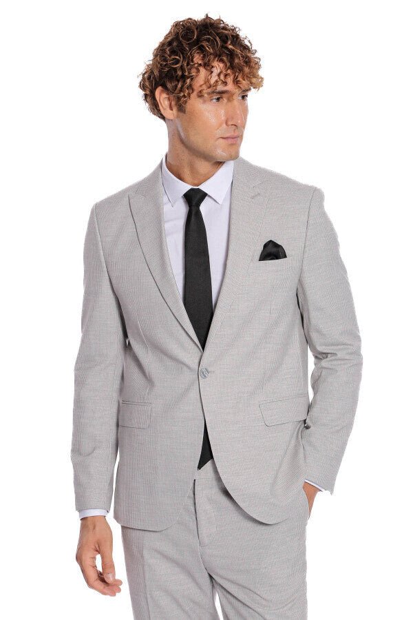 2 Piece Striped Grey Men Suit