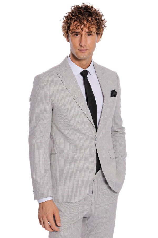 2 Piece Striped Grey Men Suit