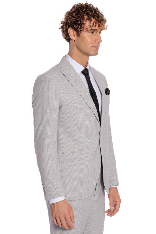 2 Piece Striped Grey Men Suit
