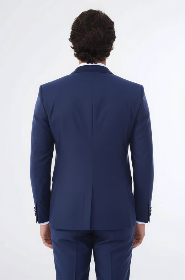 2 Piece Tuxedo Collar Piping Navy Blue Suit