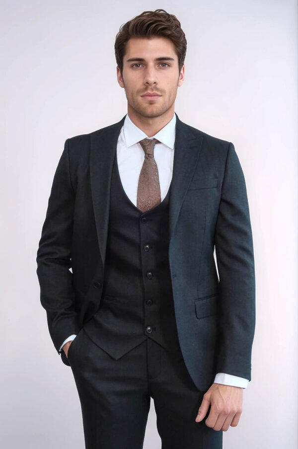 3 -Piece Single Button Peak Lapel Anthracite Men Suit