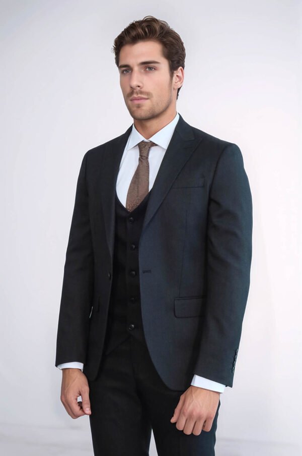 3 -Piece Single Button Peak Lapel Anthracite Men Suit