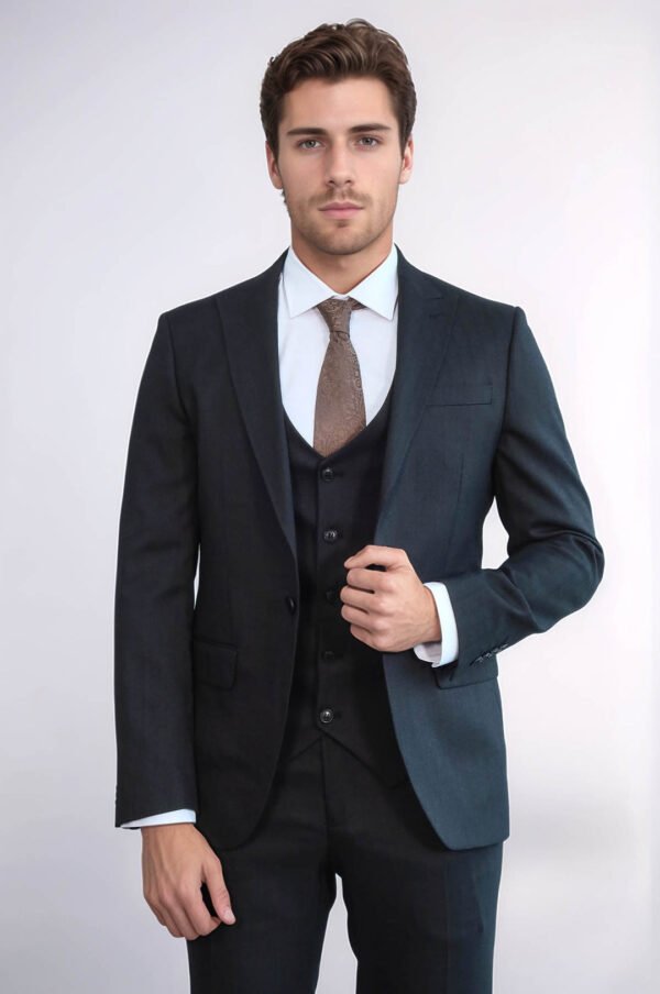 3 -Piece Single Button Peak Lapel Anthracite Men Suit