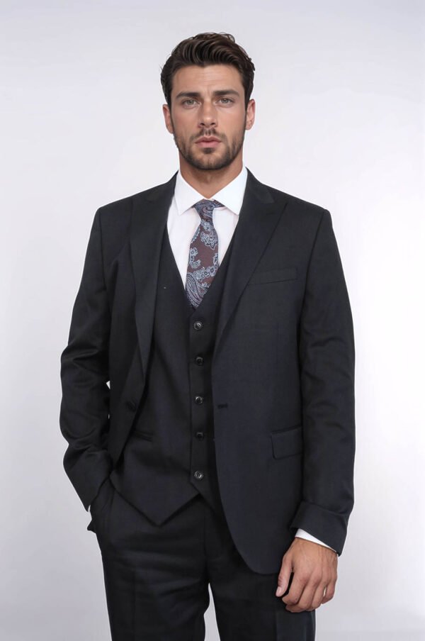 3 -Piece Single Button Peak Lapel Black Men Suit