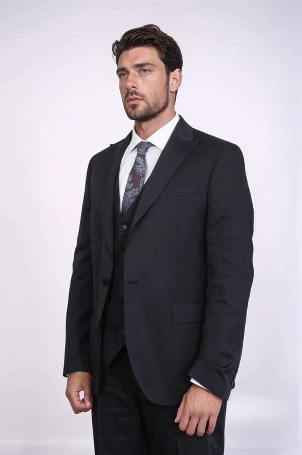 3 -Piece Single Button Peak Lapel Black Men Suit