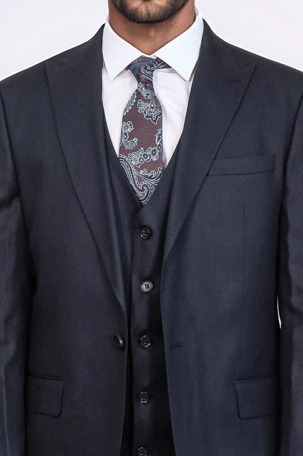 3 -Piece Single Button Peak Lapel Dark Blue Men Sui