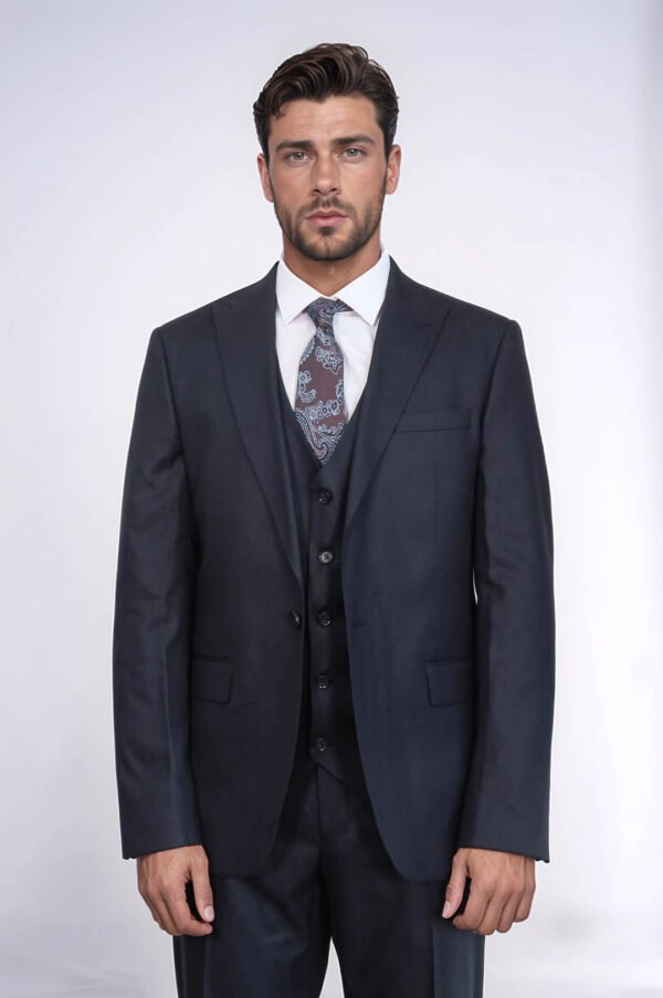 3 -Piece Single Button Peak Lapel Dark Blue Men Sui