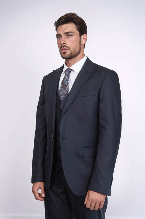 3 -Piece Single Button Peak Lapel Dark Blue Men Sui