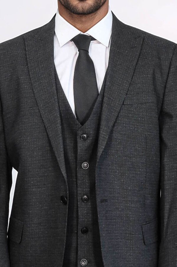 3 -Piece Single Button Peak Lapel Dark Grey Men Suit