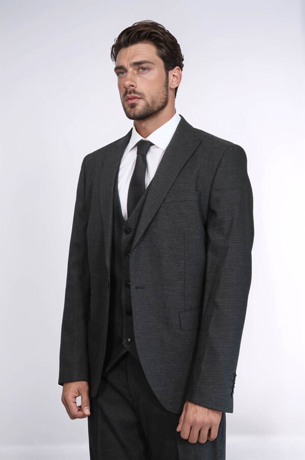 3 -Piece Single Button Peak Lapel Dark Grey Men Suit