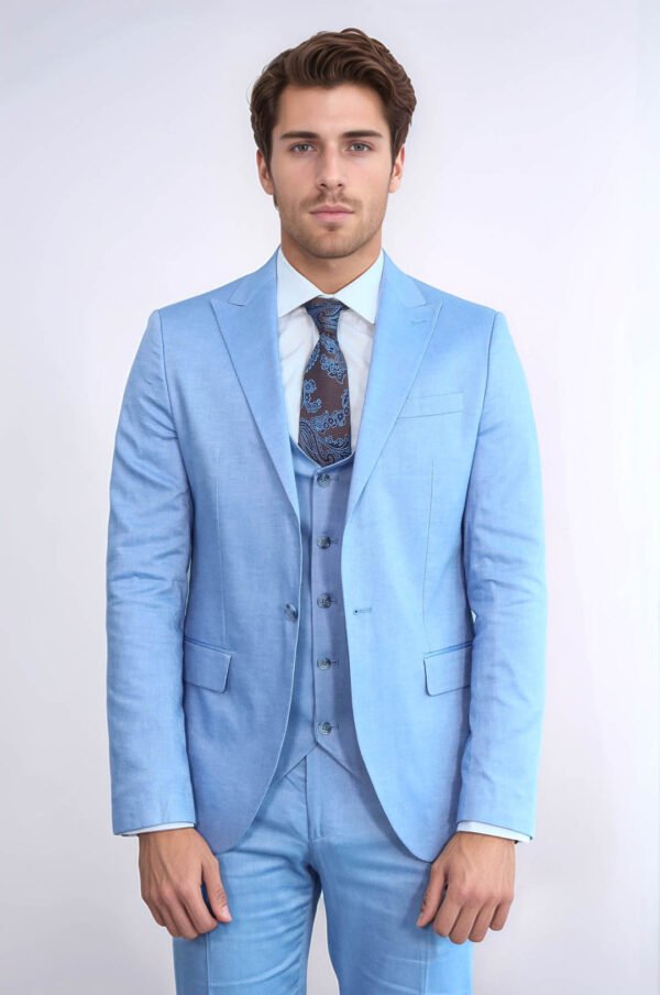 3 -Piece Single Button Peak Lapel Ice Blue Men Suit