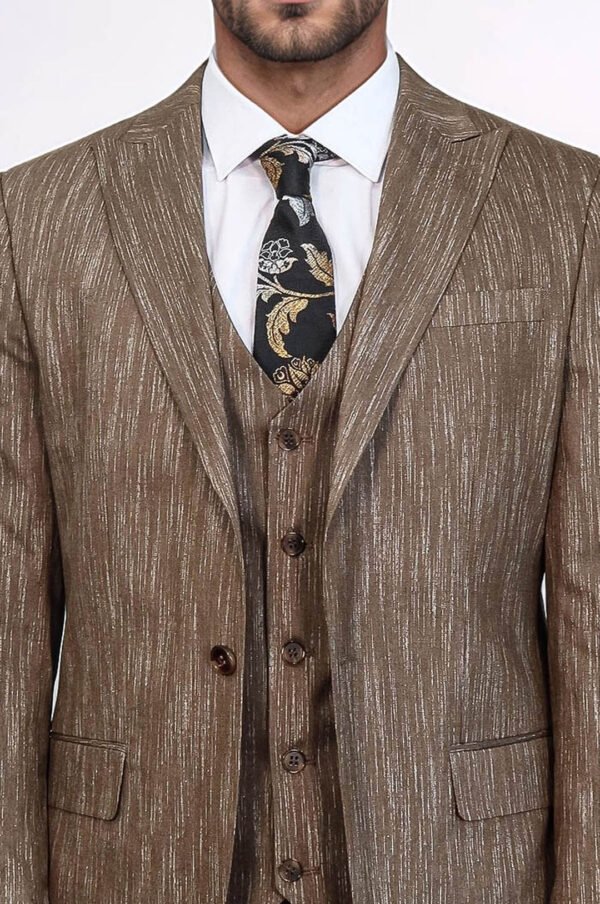 3 -Piece Single Button Peak Lapel Tan Men Suit