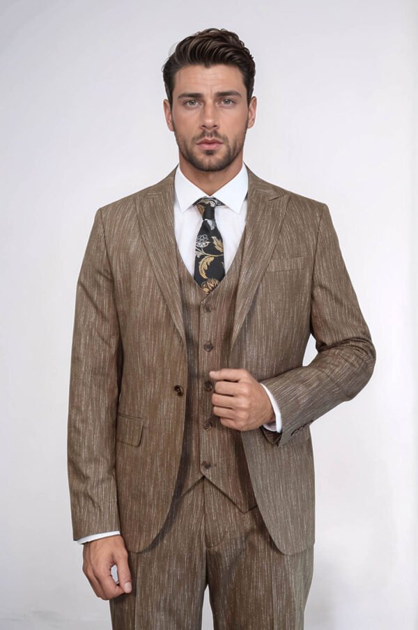 3 -Piece Single Button Peak Lapel Tan Men Suit