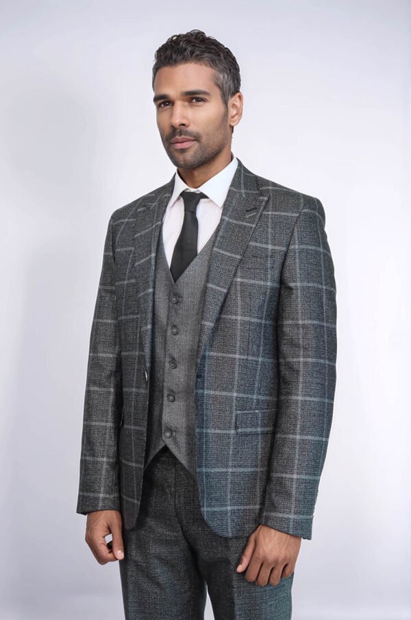 Anthracite Blue Plaid 3 Piece Slim Fit Suit