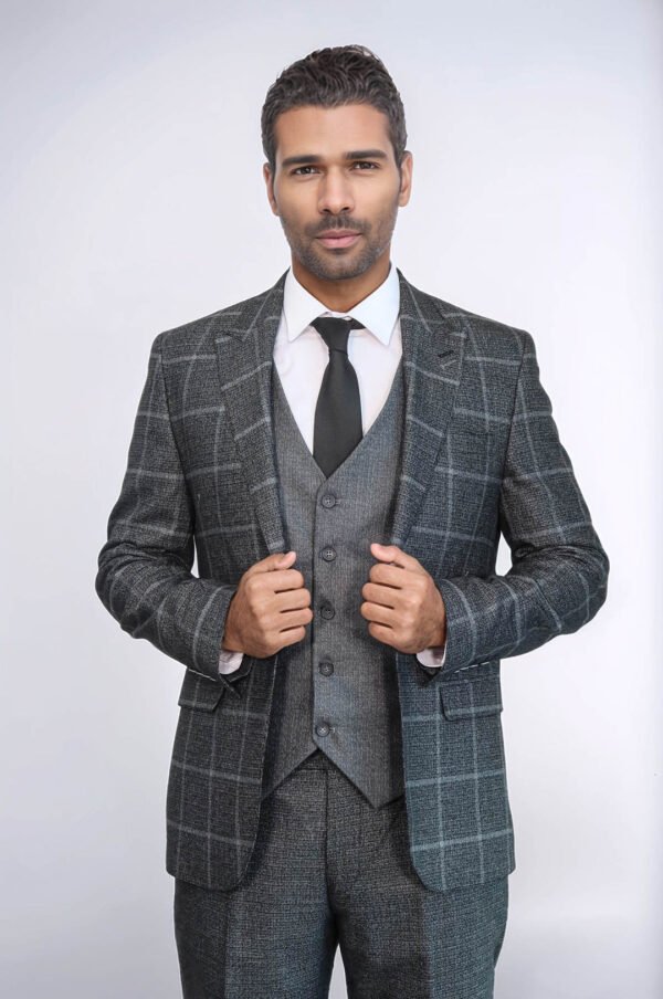 Anthracite Blue Plaid 3 Piece Slim Fit Suit
