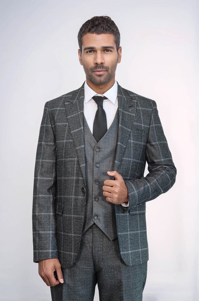 Anthracite Blue Plaid 3 Piece Slim Fit Suit