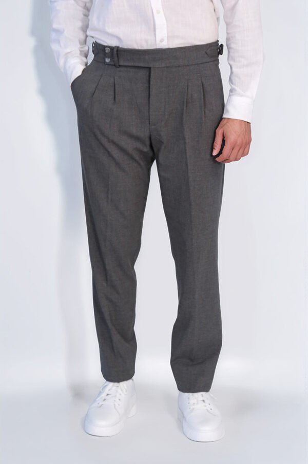 Anthracite Double Pleated Buckled High Waist Slim Fit Trousers