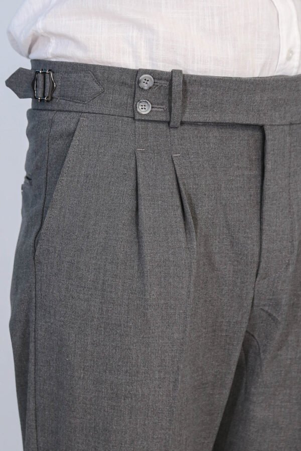 Anthracite Double Pleated Buckled High Waist Slim Fit Trousers