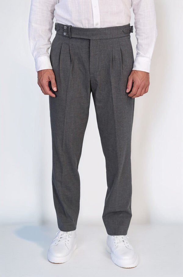 Anthracite Double Pleated Buckled High Waist Slim Fit Trousers