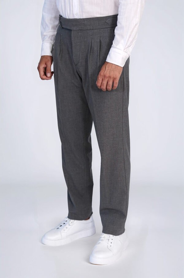 Anthracite Double Pleated Buckled High Waist Slim Fit Trousers