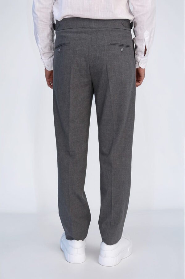 Anthracite Double Pleated Buckled High Waist Slim Fit Trousers