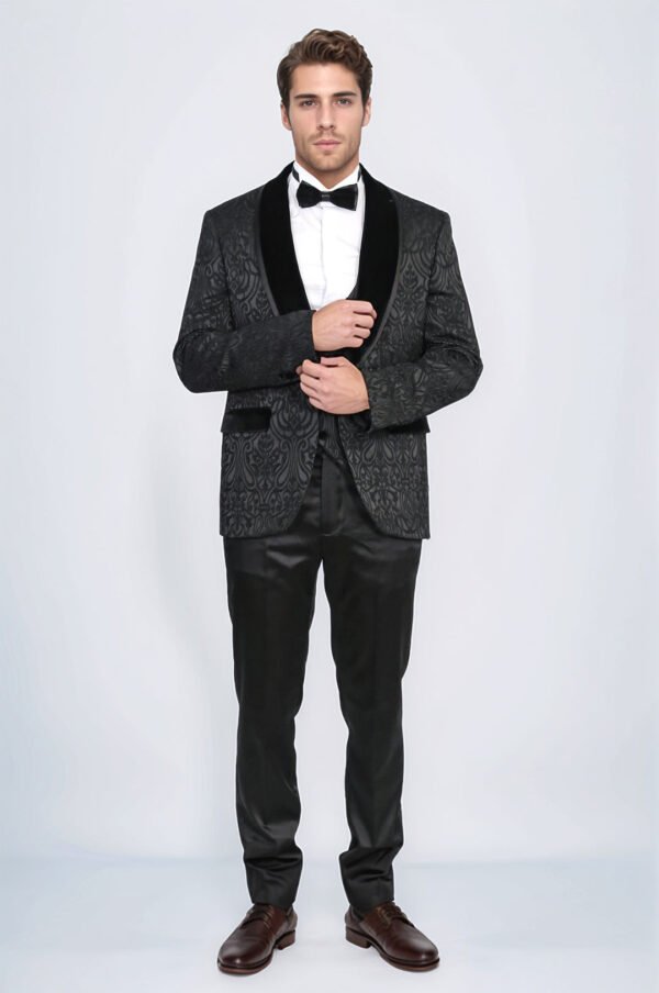 Baroque Patterned Velvet Shawl Collar Vest With Black Tuxedo