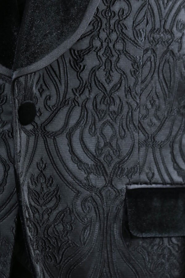 Baroque Patterned Velvet Shawl Collar Vest With Black Tuxedo